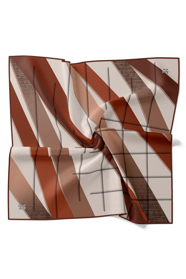 LevidorKahve Şeritli Twill İpek Eşarp