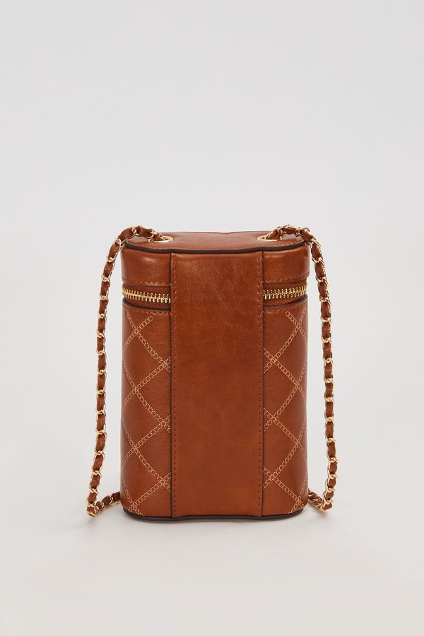 LevidorKahve Silindir Form Kapitone Omuz Çantası