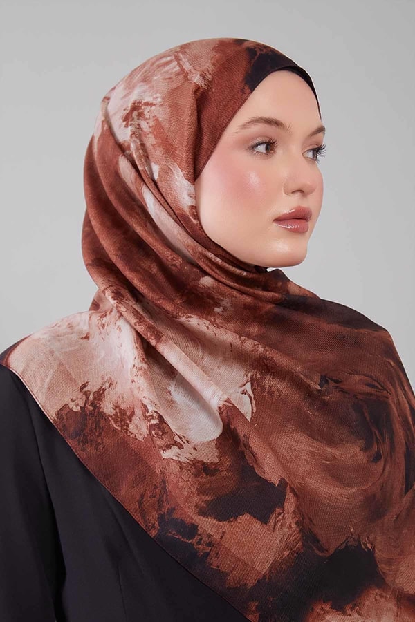 LevidorKahve Soyut Desen Yün İpek Şal