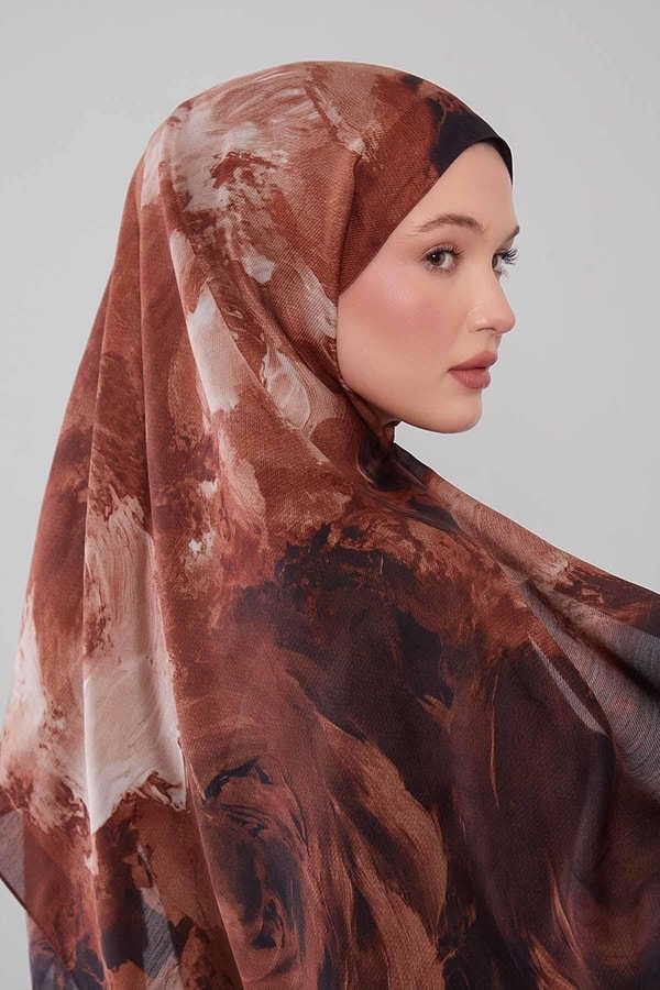 LevidorKahve Soyut Desen Yün İpek Şal