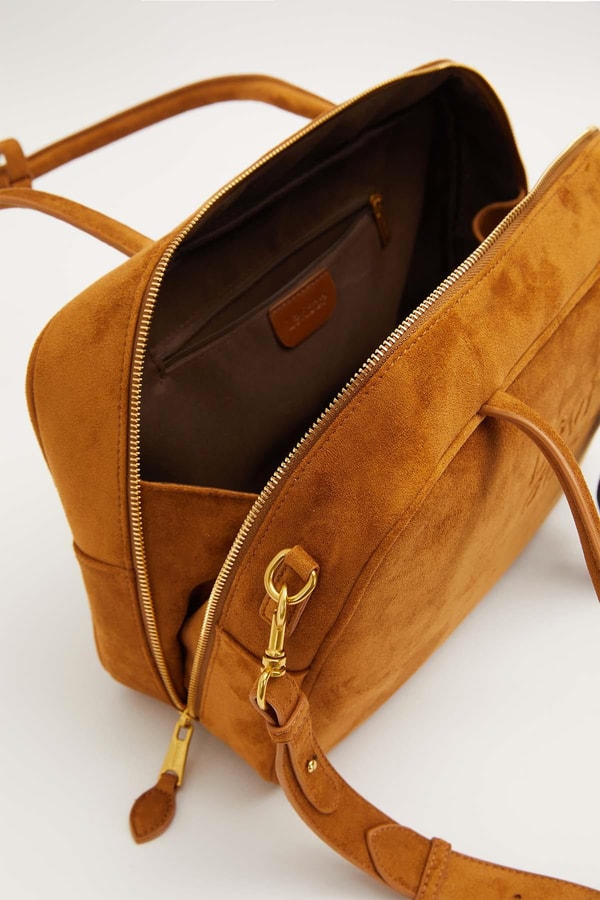 LevidorKahve Süet Görünümlü Kilitli El Çantası