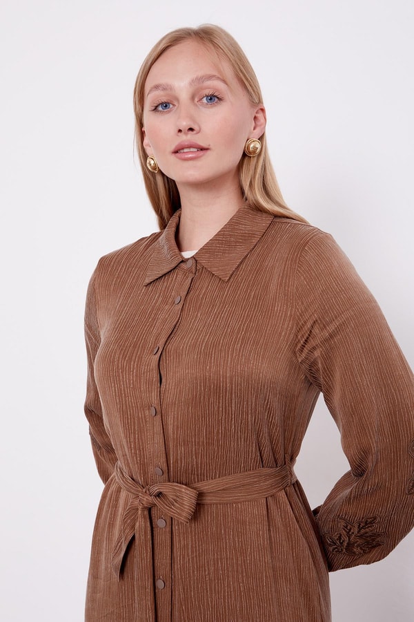 LevidorKahve Taş İşleme Detaylı Cupra Elbise