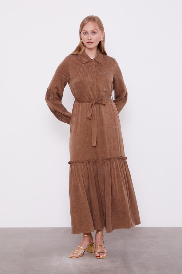 LevidorKahve Taş İşleme Detaylı Cupra Elbise