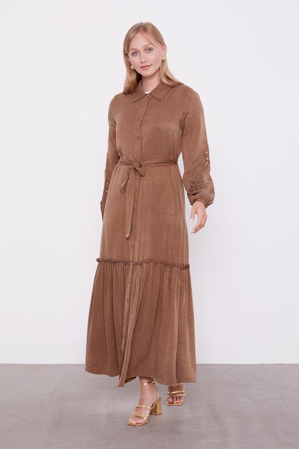 LevidorKahve Taş İşleme Detaylı Cupra Elbise