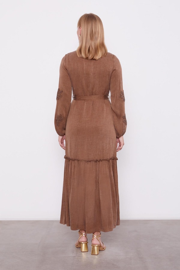 LevidorKahve Taş İşleme Detaylı Cupra Elbise