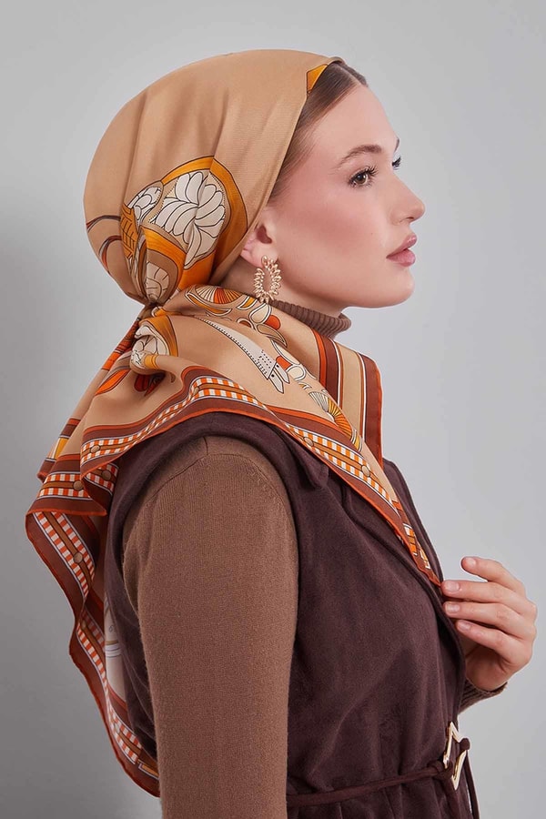 LevidorKahve Twill İpek Eşarp Lunera Koleksiyonu