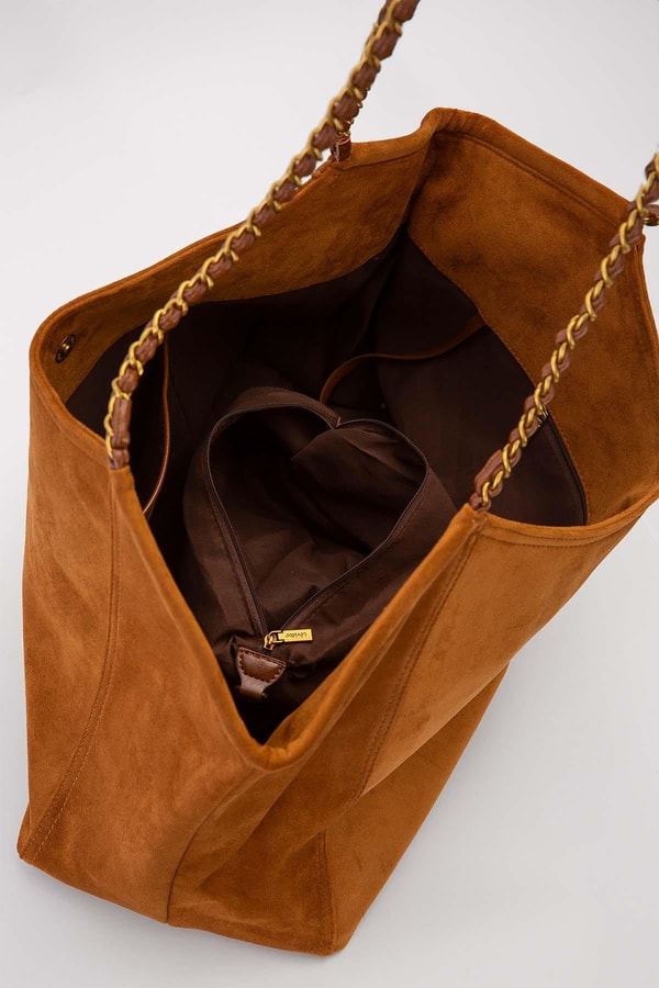 LevidorKahve Uzun Zincir Askılı Büyük Omuz Çantası