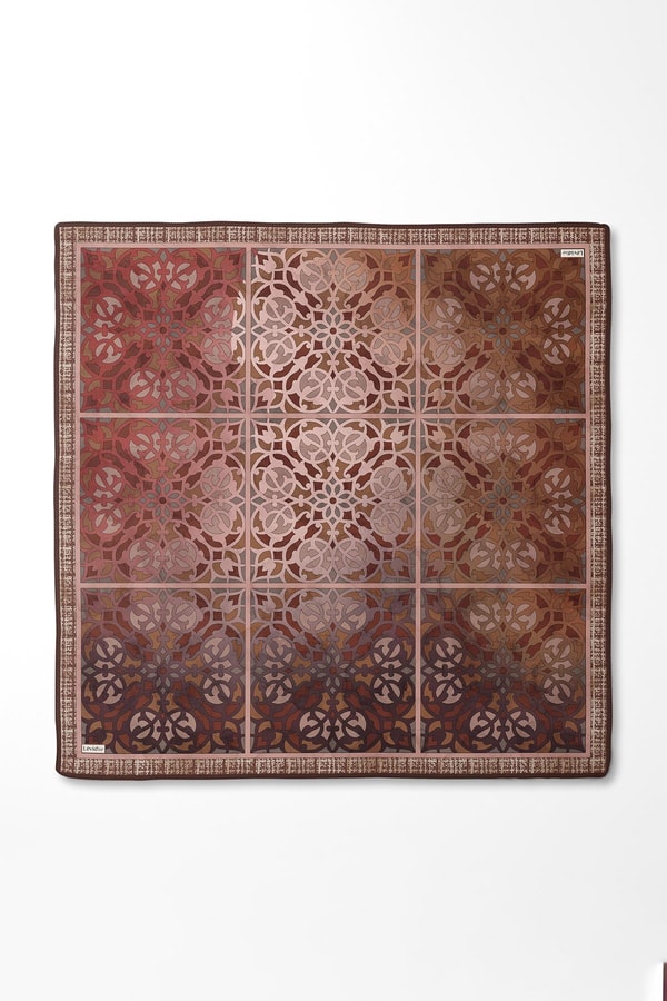 LevidorKahve Vectör Desen Twill İpek Eşarp