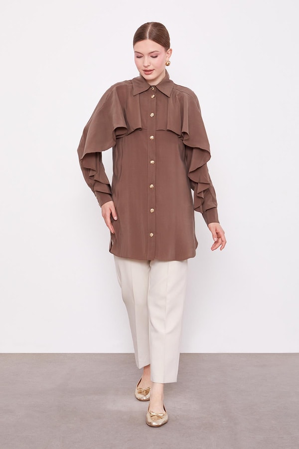 LevidorKahve Volan Detaylı Gömlek