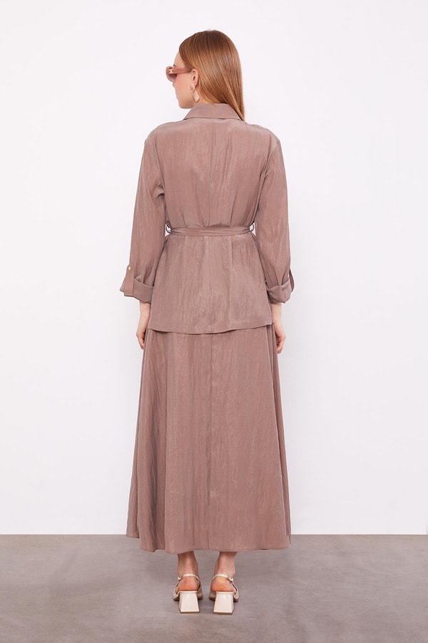 LevidorKahve Yakası Taş Detaylı Cupra İkili Takım