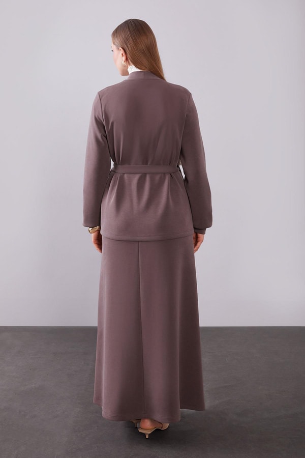 LevidorKahve Yan Bağlama Detaylı Etek Takım