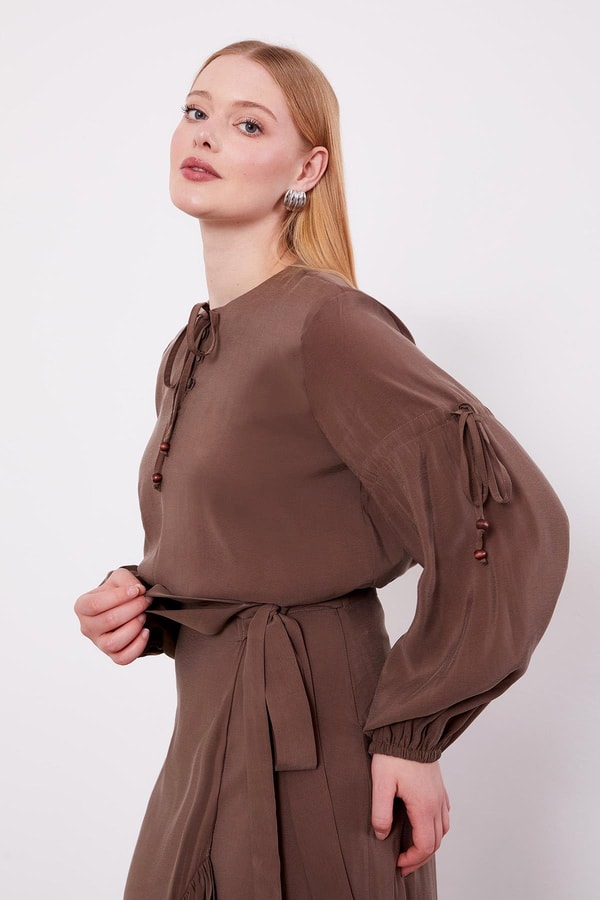 LevidorKahve Yandan Bağlamalı Etek Takım