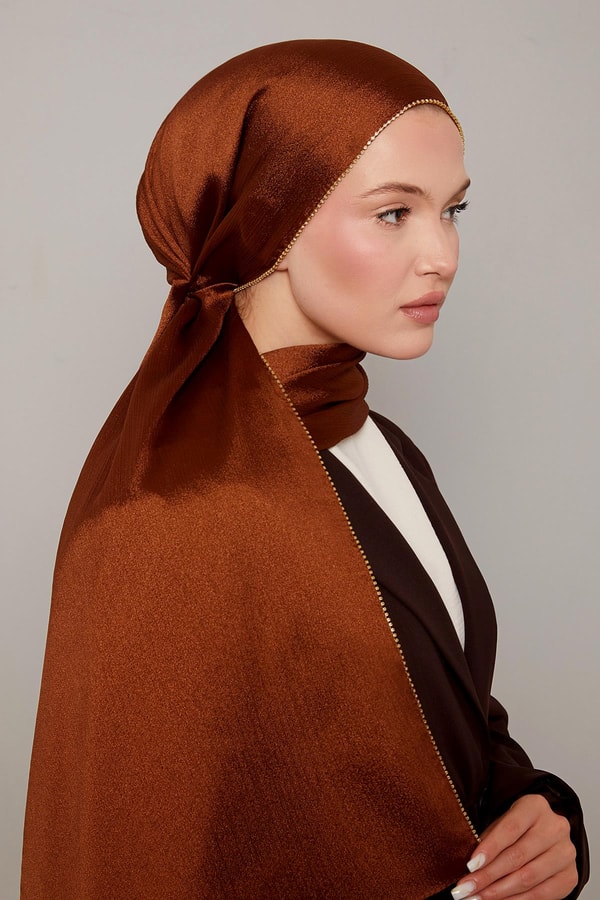 LevidorKahve Yanları Taş Detaylı Kristal Yoryo Şal