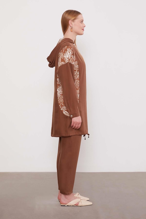 LevidorKahve Yaprak Desenli Cupra İkili Takım