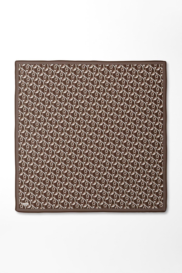 LevidorKahve Zincirli Desenli Twill İpek Eşarp