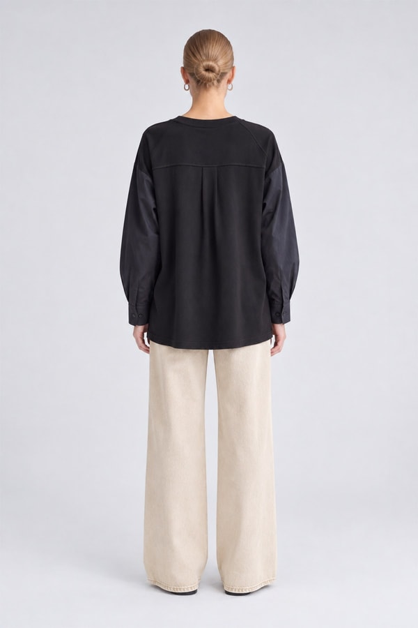 LevidorKalp Detaylı Renk Bloklu Sweatshirt Siyah