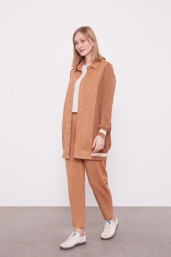 LevidorKaramel Simli Ribana Detay Takım