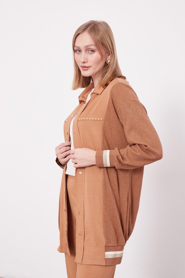 LevidorKaramel Simli Ribana Detay Takım