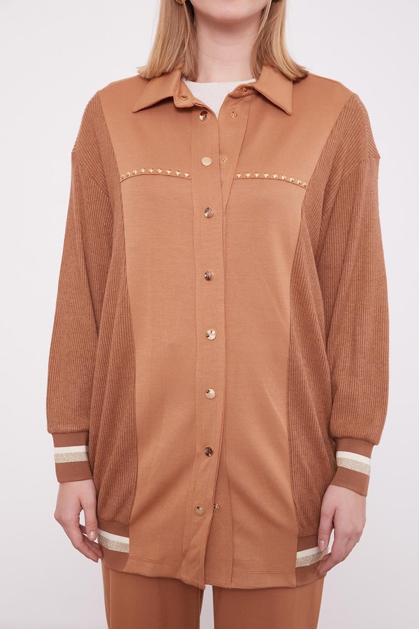 LevidorKaramel Simli Ribana Detay Takım