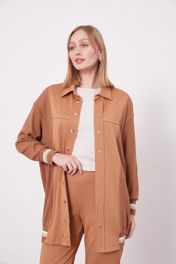 LevidorKaramel Simli Ribana Detay Takım