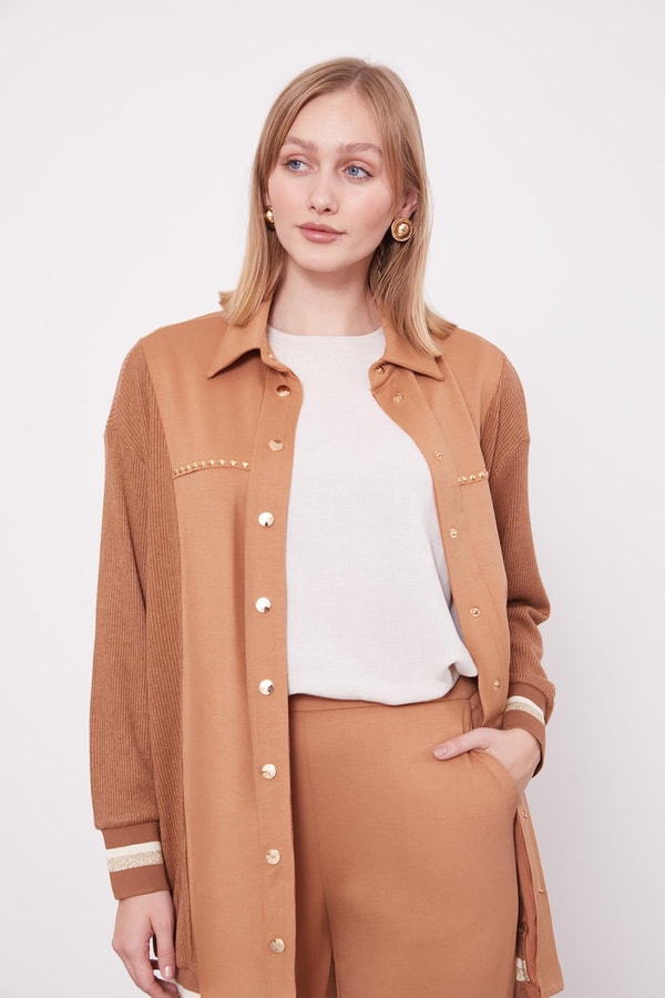 LevidorKaramel Simli Ribana Detay Takım