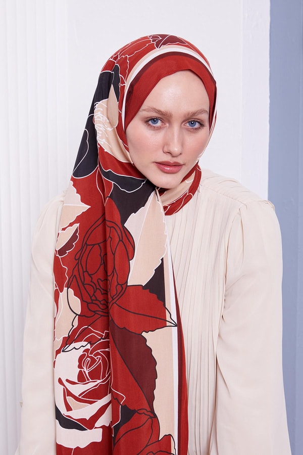 LevidorKiremit Çiçek Desen Royal Şal