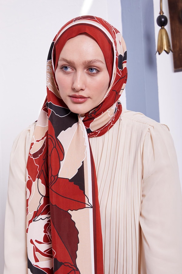 LevidorKiremit Çiçek Desen Royal Şal