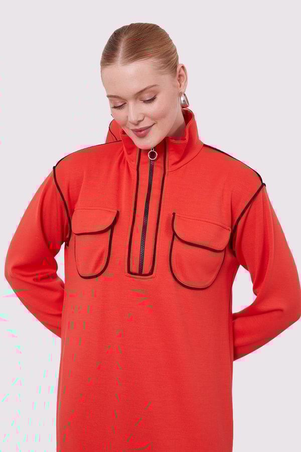 LevidorKiremit Çizgi Cep Detaylı Elbise