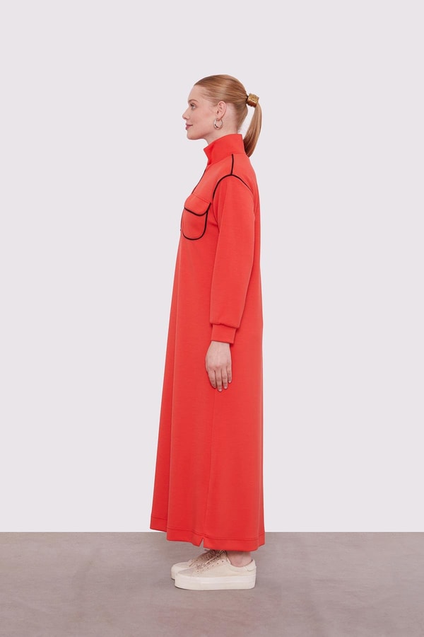 LevidorKiremit Çizgi Cep Detaylı Elbise