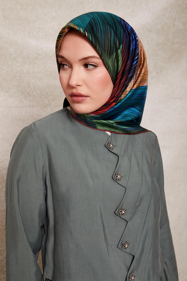 LevidorKiremit Çizgi Desen Twill İpek Eşarp