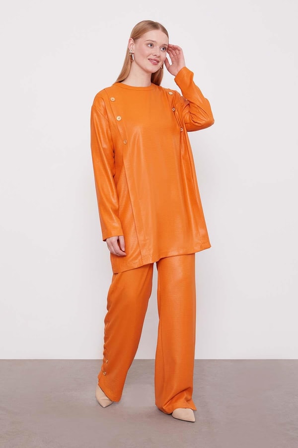 LevidorKiremit Düğme Detaylı Bisiklet Yaka İkili Takım