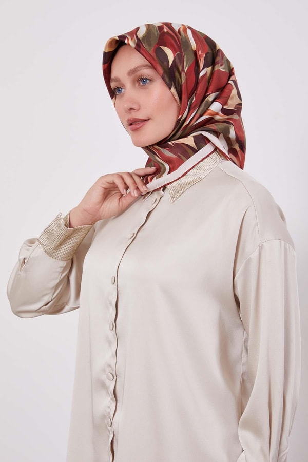 LevidorKiremit Ebruli Desen Twill İpek Eşarp