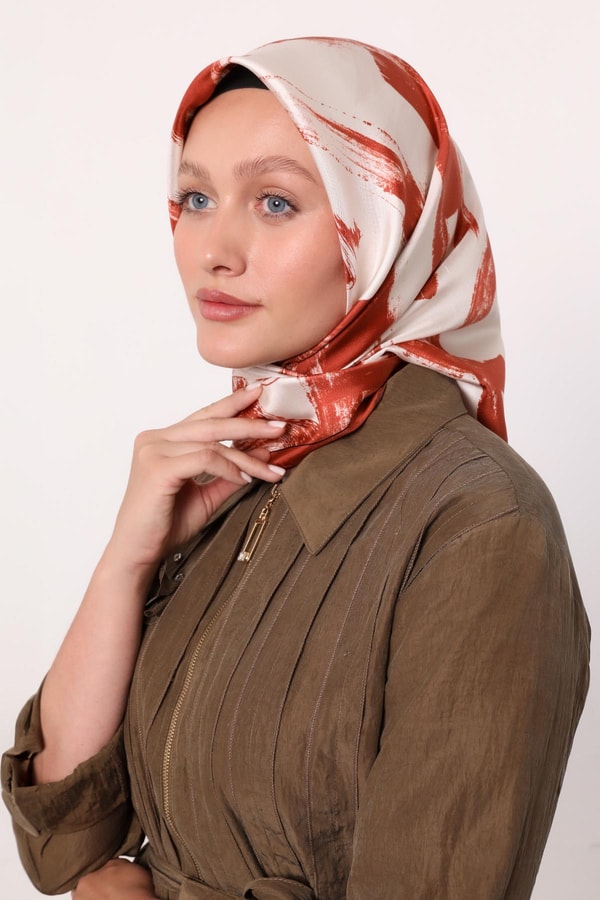 LevidorKiremit Fırça İzi Desen Twill İpek Eşarp