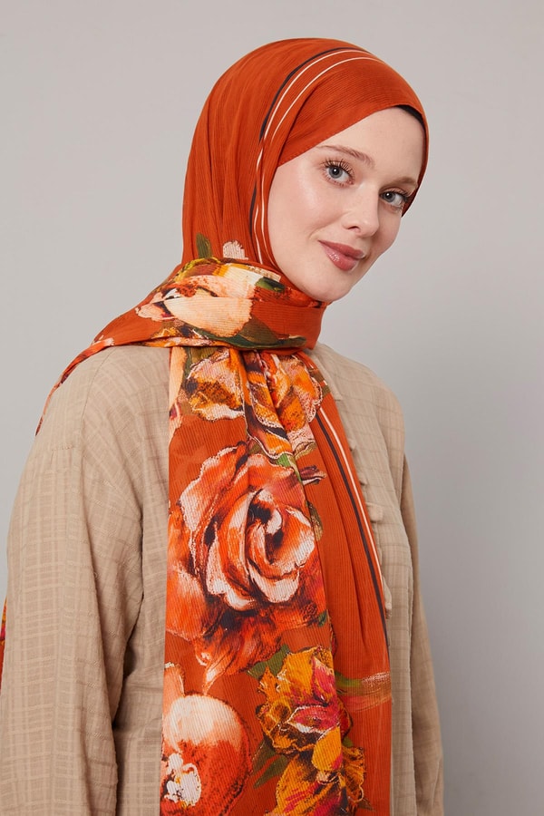 LevidorKiremit Gül Desen Pamuk Şal