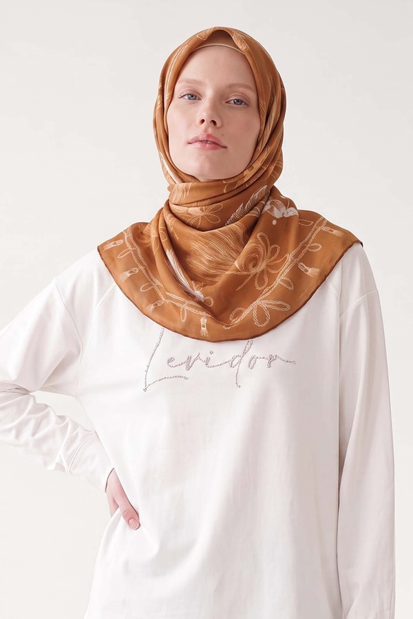 LevidorKiremit Halat Desenli Marvella Eşarp
