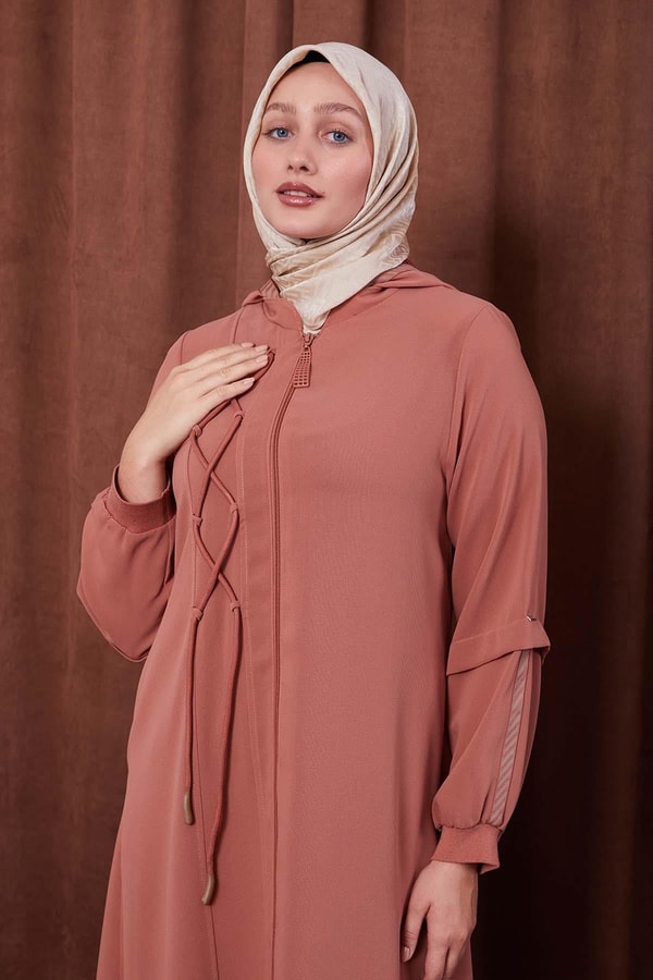 LevidorKiremit Kapüşonlu İp Detay Ferace