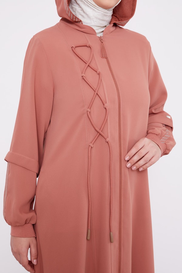 LevidorKiremit Kapüşonlu İp Detay Ferace