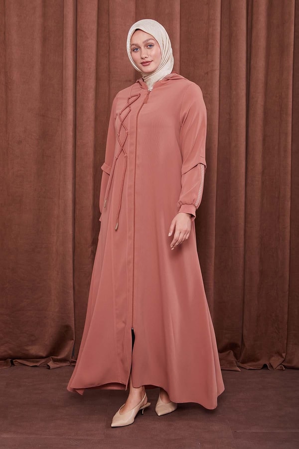 LevidorKiremit Kapüşonlu İp Detay Ferace