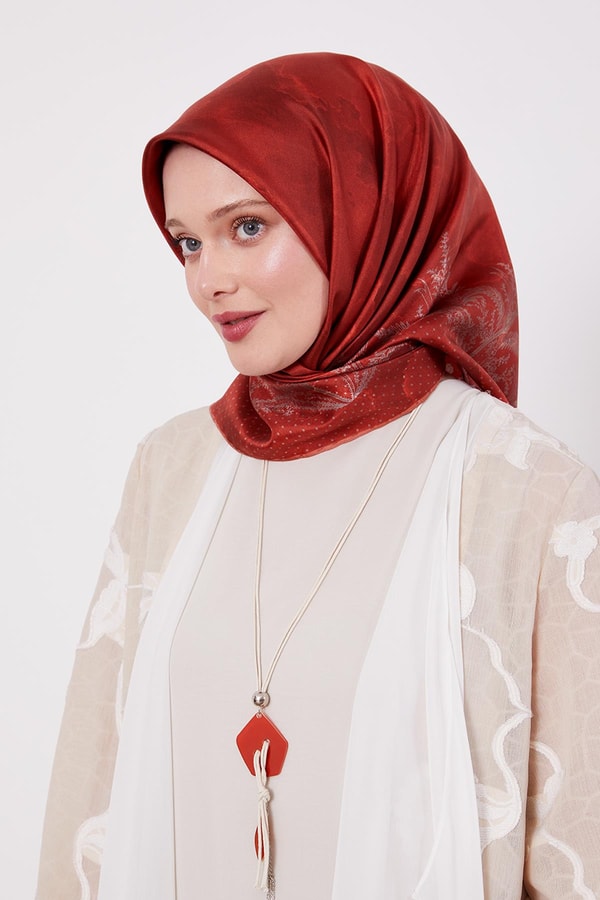 LevidorKiremit Kenar Benekli Twill İpek Eşarp