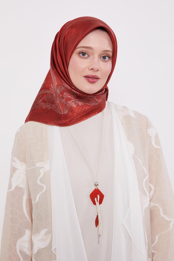 LevidorKiremit Kenar Benekli Twill İpek Eşarp