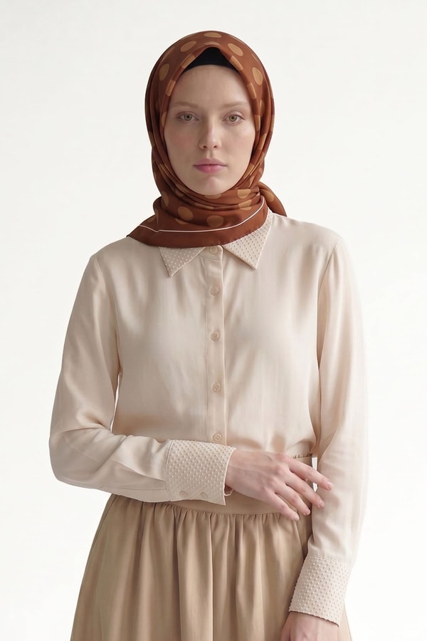 LevidorKiremit Puantiyeli Twill İpek Eşarp