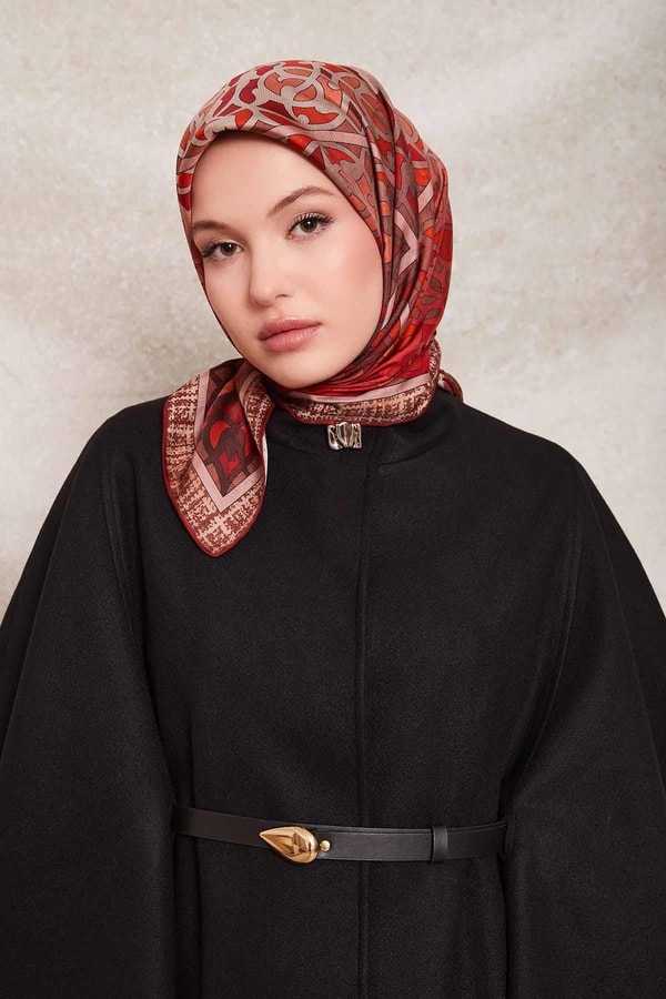 LevidorKiremit Vectör Desen Twill İpek Eşarp