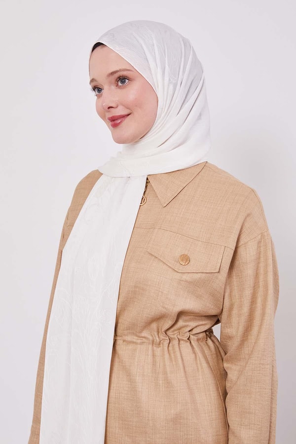 LevidorKırık Beyaz Soyut Lale Desen Jakar Capri Şal