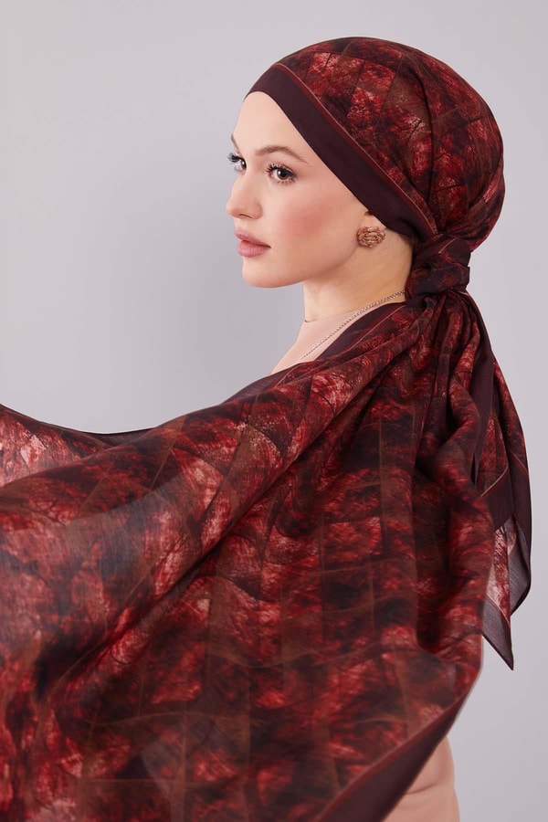 LevidorKırmızı Baklava Desen Yün İpek Şal