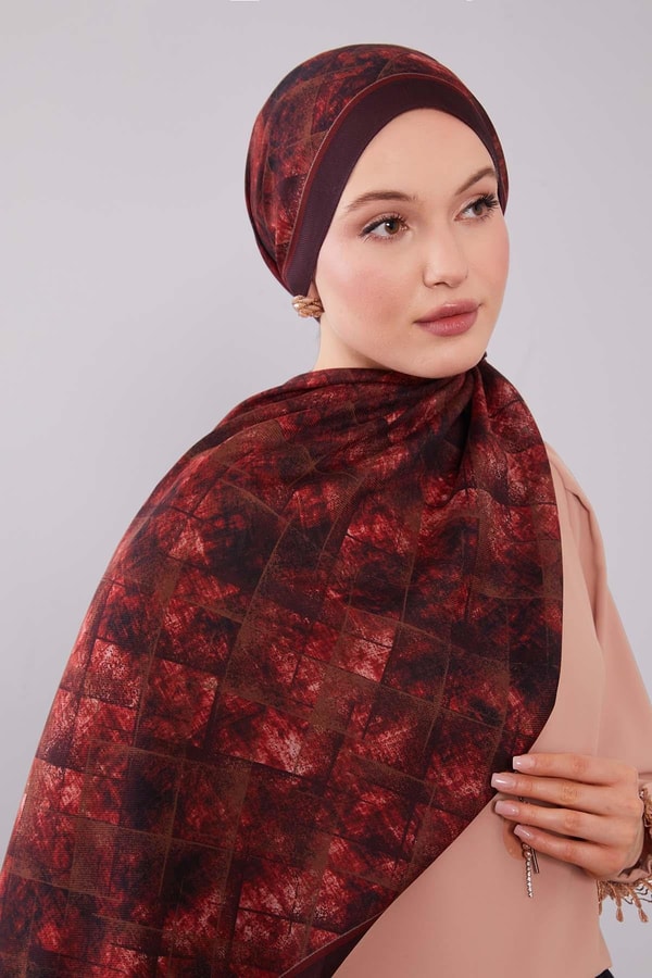 LevidorKırmızı Baklava Desen Yün İpek Şal