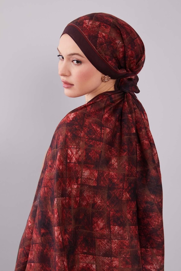 LevidorKırmızı Baklava Desen Yün İpek Şal