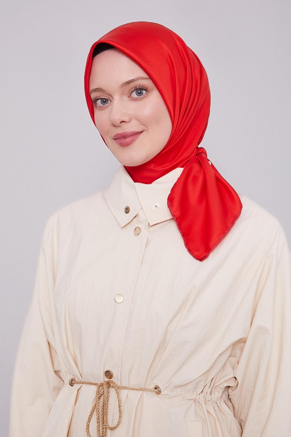 LevidorKırmızı Düz Renk Trend Twill Eşarp
