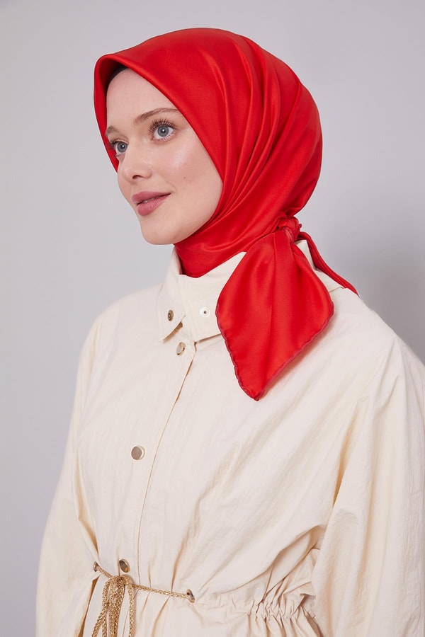 LevidorKırmızı Düz Renk Trend Twill Eşarp
