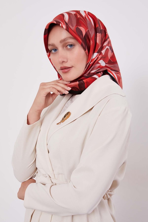 LevidorKırmızı Ebruli Desen Twill İpek Eşarp