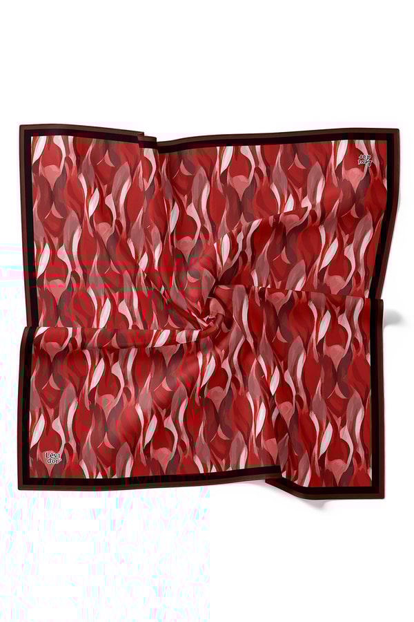 LevidorKırmızı Ebruli Desen Twill İpek Eşarp